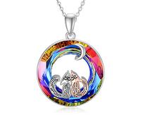 URONE Fox Necklace Sterling Silver Two Fox and Moon Pendant with Crystal from Austria Cute Animal Jewellery Gifts for Women Mom Wife Daughter