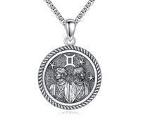 URONE Gemini Necklace 925 Sterling Silver Gemini Pendant And Chain Constellation Necklace Zodiac Jewellery Birthday Gifts for Women Men