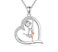 URONE Gymnastics Necklace Sterling Silver Heart Gymnastics Pendant Necklace Sport Themed April Birthstone Jewellery for Women Dance-April Birthstone