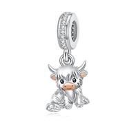 URONE Highland Cow Charm 925 Sterling Silver Highland Cow with Sunflower Flower Charms Beads Fits Bracelets Necklace Cute Animal Jewellery for Women