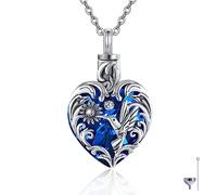 URONE Hummingbird Urn Necklace for Ashes for Women 925 Sterling Silver Hummingbird Blue Heart Pendant Ashes Necklace Cremation Jewellery Memorial Gifts for Mum Wife