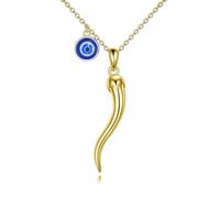 URONE Italian Horn Necklace 925 Sterling Silver Gold Plated Cornicello Necklace Lucky Pendant Italian Pepper Amulet Jewelry Gifts for Women Men