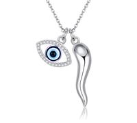 URONE Italian Horn Necklace Sterling Silver Evil Eye Cornicello Pendant Necklace Lucky Talisman Italian Jewellery for Women