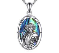 URONE Joan of Arc Necklace 925 Sterling Silver Saint Joan of Arc Medallion Pendant Religious Jewellery Gifts for Women Men
