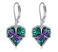 URONE Ladybug/Dragonfly/Snail/Spider/Frog Earrings 925 Sterling Silver Green Leaf Leverback Earrings Dangle Jewellery Gifts for Women