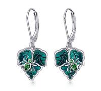 URONE Ladybug/Dragonfly/Snail/Spider/Frog Earrings 925 Sterling Silver Green Leaf Leverback Earrings Dangle Jewellery Gifts for Women