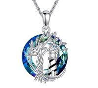 URONE Lighthouse Tree of Life Necklace 925 Sterling Silver Crystal Lighthouse Life Tree Pendant Mothers Day Jewellery Gifts For Women