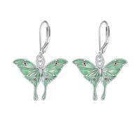 URONE Luna Moth Earrings 925 Sterling Silver Green Luna Moth Dangle Earrings Butterfly Insect Jewellery Gifts for Women