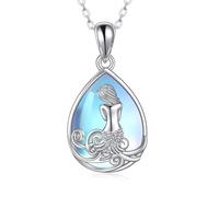URONE Mermaid Necklace 925 Sterling Silver Moonstone Ocean Necklaces Mermaid Jewellery Gifts for Women