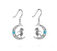 URONE Moon Kokopelli Earrings Sterling Silver Turquoise Southwestern Kokopelli Dangle Drop Earrings Native American Jewellery for Women