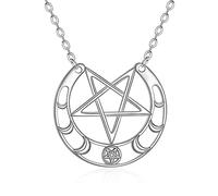 URONE Moon Phase Necklace Sterling Sliver Crescent Moon Pentagram Celestial Necklace Pagan Wiccan Jewelry for Women Her
