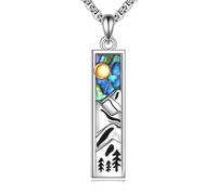 URONE Mountain Necklace 925 Sterling Silver Mountain Bar Abalone Shell Pendant Nature Jewelry Gift for Skiers Hikers Campers Climbers and Nature Lovers