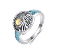 URONE Mountain Ring 925 Sterling Silver Mountain Peak with Sun Signet Turquoise Ring Nature Jewellery Gift for Skiers Hikers Campers Climbers and Nature Lovers #7