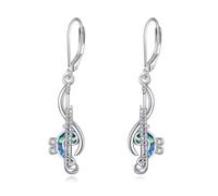URONE Music Flute Earrings Sterling Silver Music Note Flute Dangle Drop Earrings Abalone Shell Recital Jewellery for Women Musician Student Teacher