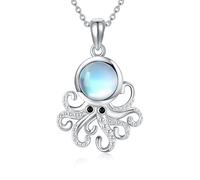 URONE Octopus Necklace 925 Sterling Silver Octopus Moonstone Pendant Necklaces Ocean Necklace Octopus Jewellery Gifts for Women