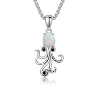 URONE Octopus Necklace 925 Sterling Silver White Opal Necklace Ocean Pendant Sea Jewellery Gifts for Women