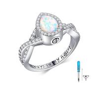 URONE Opal Urn Rings 925 Sterling Silver Urn Ring for Ashes for Women Teardrop Urn Ring Hold Loved Ones Ashes Memorial Jewellery Gifts-Opal Ring Size P(57)