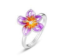 URONE Orchid Enamel Flower Ring 925 Sterling Silver Purple Orchid Flower Adjustable Open Rings Colorful Blossom Floral Jewellery Gifts for Women