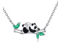 URONE Panda Necklace S925 Sterling Silver Panda Bamboo Pendant Necklaces Animal Jewellery Gifts for Women