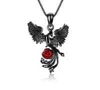 URONE Phoenix Necklace 925 Sterling Silver Rising Phoenix Necklace Rose Flower Pendant Jewellery Animal Gifts for Women
