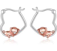 URONE Pig Earrings 925 Sterling Silver Origami Pig Heart Hoop Earrings Animal Jewellery Gifts for Women