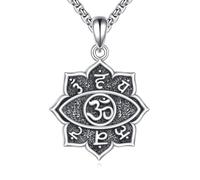 URONE Protection Necklaces Sterling Silver Lotus Flower Evil Eye Vintage Pendant Necklace Amulet Spiritual Jewellery Gifts for Women Men
