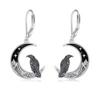 URONE Raven Crow Earrings 925 Sterling Silver Crescent Moon Crow Witchy Halloween Jewellery Gifts for Women