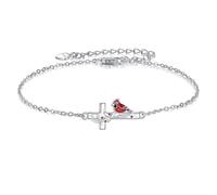 URONE Red Cardinal Bracelet 925 Sterling Silver Cros Memorial Bracelet Jewelry Gifts for Women