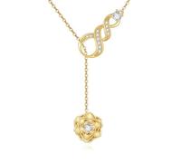 URONE Rose Necklace Sterling Silver 18K Yellow Gold Plated Rose Infinity Larait Bar Y Lariat Long Chain Pendant Flower Jewellery Gifts for Women