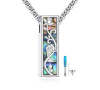 URONE Rose Urn Necklaces for Ashes 925 Sterling Silver Rose Flower 3D Bar Ashes Pendant Keepsake Cremation Jewellery Memorial Gifts for Women Men