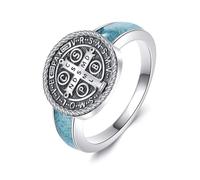 URONE Saint Benedict Ring 925 Sterling Silver St Benedict Medal Signet Ring Religious Jewellery Gifts for Women Men #8