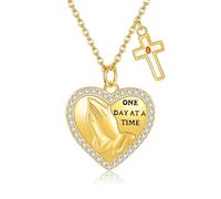 URONE Serenity Prayer Necklace Sterling Silver Cross Mustard Seed Bible Verse Prayer Pendant Necklace Christian Religious Jewellery for Women