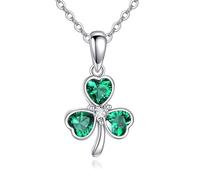 URONE Shamrock Necklace 925 Sterling Silver Trefoil 3 Leaf Lucky Clover Pendant Chain Necklace Good Luck Three Leaf Clover Jewellery Gifts for Women