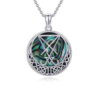 URONE Sigil of Lucifer Necklace Sterling Silver Lucifer Celtic Knot Abalone Shell Pendant Pagan Jewellery Gifts for Women