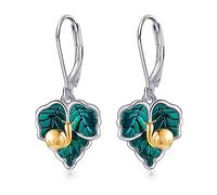 URONE Snail Earrings 925 Sterling Silver Snail Green Leaf Leverback Earrings Snail Jewellery Gifts for Women