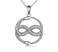 URONE Snake Necklace 925 Sterling Silver Double Snakes Infinity Round Circle Pendant Necklace Jewellery Snake Lover Gifts for Women Men