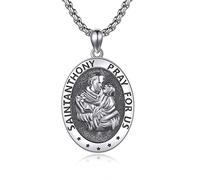 URONE ST Anthony Medal Necklace 925 Sterling Silver Saint Anthony Catholic Pendant Necklace Religious Jewellery Gifts for Women Men