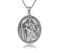 URONE ST Christopher Medal Necklace 925 Sterling Silver Saint Christopher Catholic Pendant Necklace Religious Jewellery Gifts for Women Men