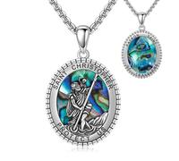 URONE St Christopher Necklace 925 Sterling Silver Saint Christopher Oval Medal Pendant Protector Amulets Religious Jewellery for Men Women Father Mother