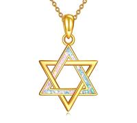 URONE Star of David Necklace 925 Sterling Silver Gold Jewish Star Pendant Necklace Opal Star of David Jewellery Gifts for Women
