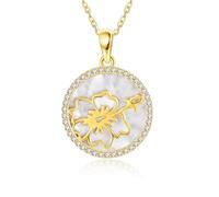 URONE Sterling Silver Hibiscus Gold Flower White Abalone Shell Pendant Necklace Hawaiian Hibiscus Jewellery for Women