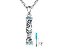 URONE Tree of Life Urn Necklace for Ashes 925 Sterling Sliver Tree of Life Cylinder Memorial Pendant for Loved One Keepsake Ash Holder Cremation Jewelry