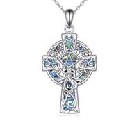 URONE Triple Moon Goddess Cross Necklace 925 Sterling Silver Triple Moon Goddess Cross Pendant Necklace Triple Moon Goddess Cross Jewellery Gifts for Women