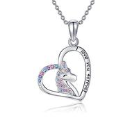 URONE Unicorn Gifts for Girls 925 Sterling Silver Colorful CZ Heart Unicorn Necklace Unicorn Jewellery Birthday Gifts for Daughter Granddaughter Niece