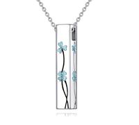 URONE Urn Necklace for Ashes 925 Sterling Silver Clover Turquoise Urn Necklaces with Hollow Bar for Ashes Memorial Keepsake Ash Jewellery for Loved Ones