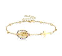 URONE Virgin Mary Bracelet Sterling Silver Rosary Bead Cross Pendant Bracelet Virgen De Guadalupe Christian Christmas Jewellery Gifts for Women