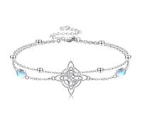 URONE Witches Knot Bracelet 925 Sterling Silver Heart Moonstone Celtic Knot Layered Bracelet for Women Wicca Jewellery