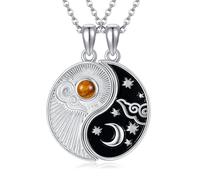 URONE Yin Yang Necklace Sterling Silver Yin Yang Sun Moon Pendant Necklace Matching Couples Friendship Necklace Jewellery for Women Men