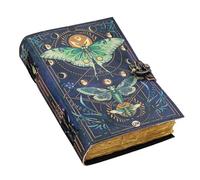 Urooj Blank Spell Book of Shadows Journal with Lock Clasp Vintage Handmade Leather Luna Moths and Morpho Butterfly Print Diary Prayer Pagan Witchcraft Supplies Wiccan Decor Notebook Daily (7X5 inch)