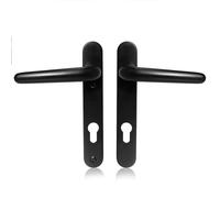 Uros Matt Black Door Handle (PZ 92mm, 122mm Screw Hole Distance, 209mm Overall) Aluminium Short Backplate, UPVC Front Door Handle